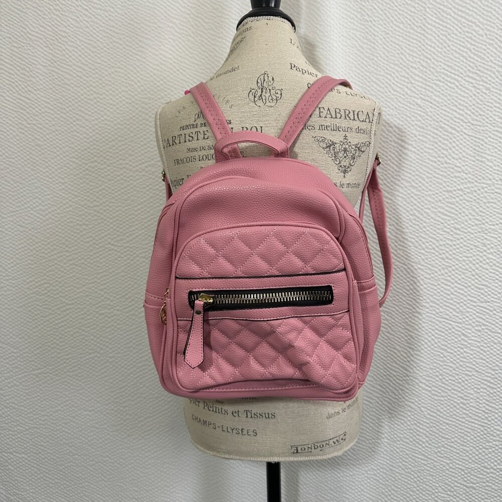 Quilted Pink Faux Leather Mini Backpack With Gold Zipper & Charm